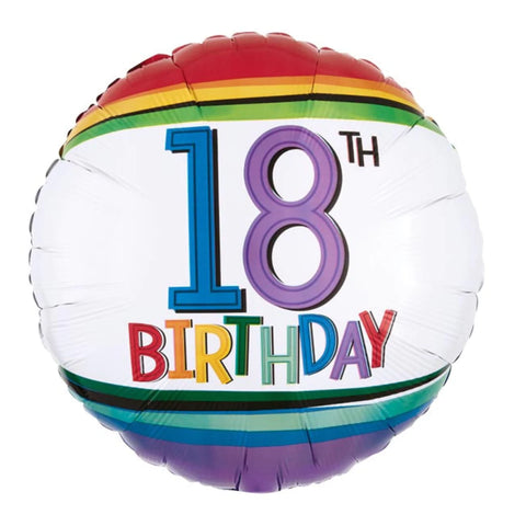 17 Inch 18th Birthday White Rainbow Foil Balloon 36