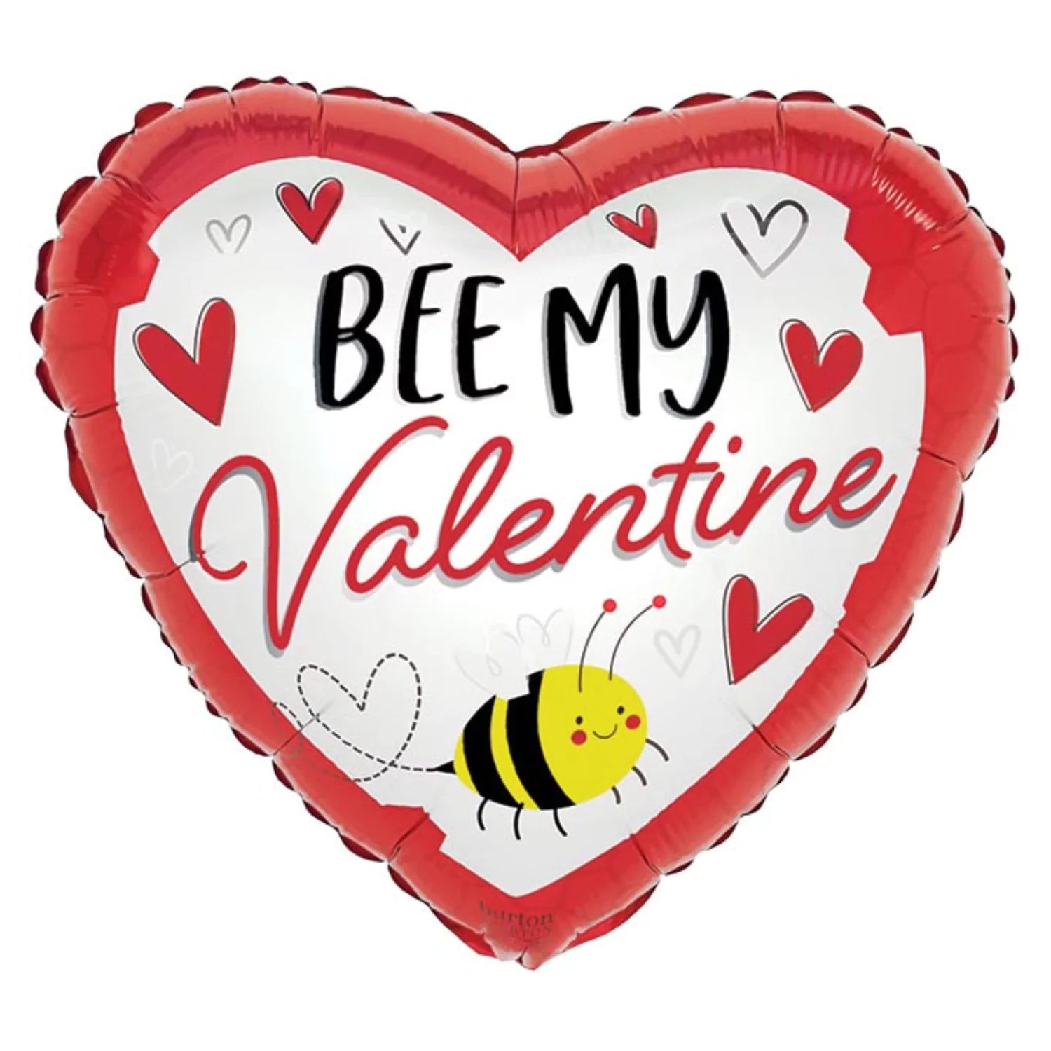 17 Inch Bee My Valentine Red Heart White Foil Balloon