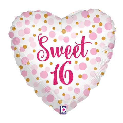 17 Inch Sweet 16 Pink Heart Foil Balloon 34