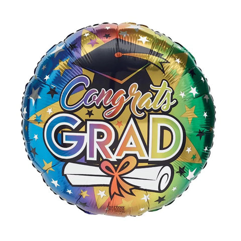 17 inch Congrats Grad Rainbow Ombre Graduation Hat Foil Balloon
