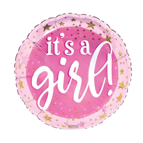 17 inch It's a Girl Pink Gold Stars Baby Shower Foil Balloon 24