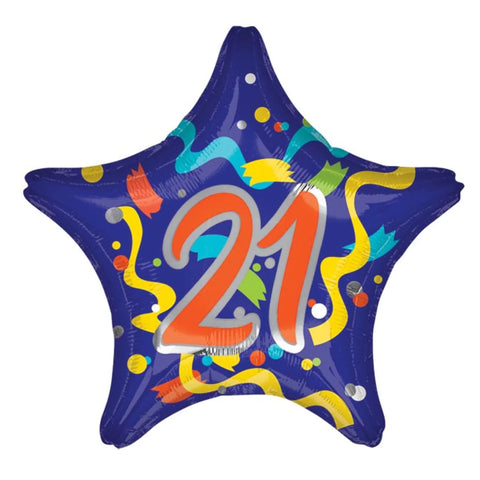 18 Inch Happy 21st Birthday Star with Ribbons Foil Balloon 37