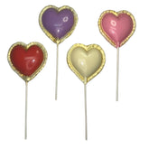 Assorted Colors Gold Laced Heart Lollipop Suckers 1.5 Oz White Chocolate Milk Chocolate