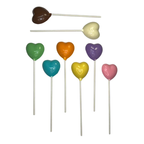 Assorted Colors Heart Lollipop Suckers 0.4 oz each Milk White Chocolate