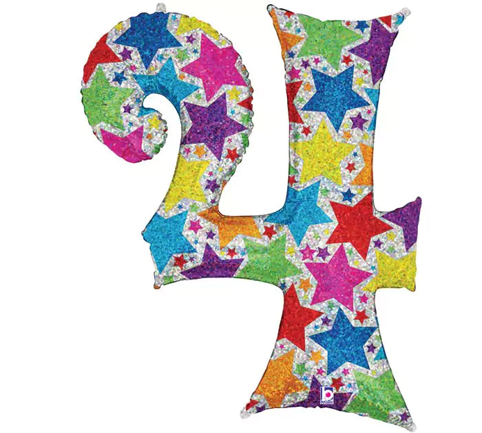 34 Inch Holographic Stars Oversized Foil Balloon Numbers 0-9 4