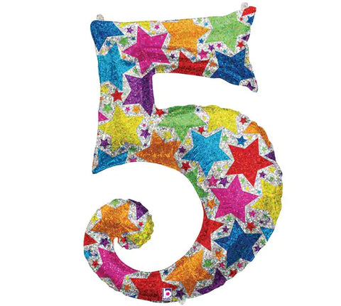 34 Inch Holographic Stars Oversized Foil Balloon Numbers 0-9 5