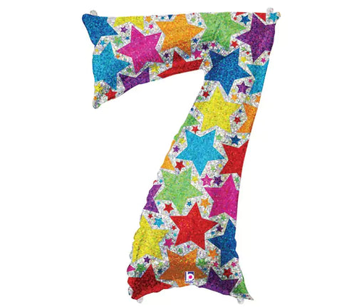 34 Inch Holographic Stars Oversized Foil Balloon Numbers 0-9 7