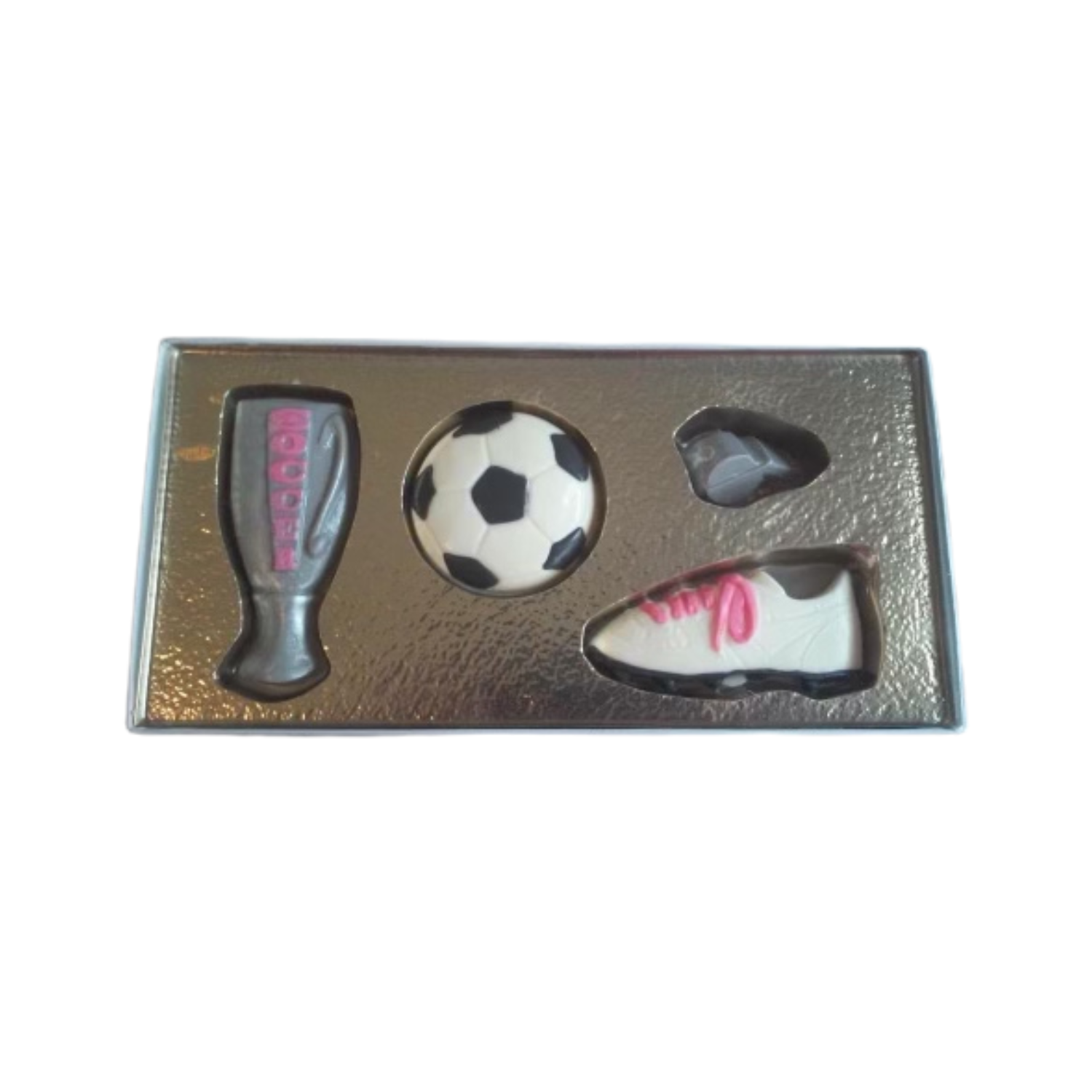 Soccer Ball, Whistle and Shoe with Laces Milk & White Chocolate Candy Box Set