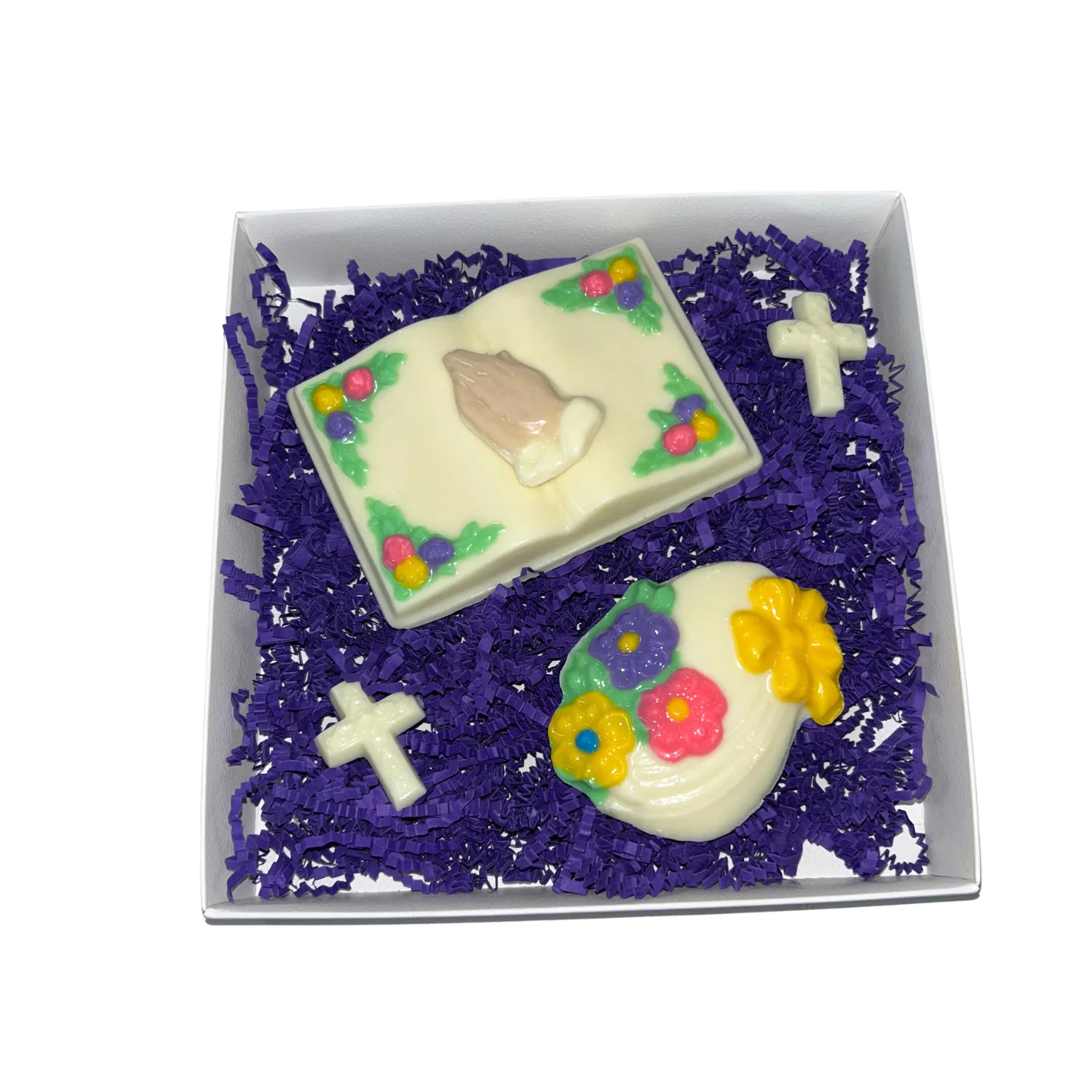 Holy Bible with Easter Egg & Cross White and Milk Chocolate Candy Box Set