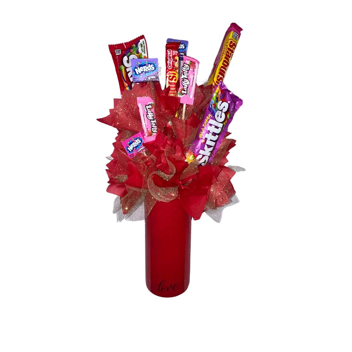 Large Red Love Vase Cylinder Fruit Flavored Candy Bouquet