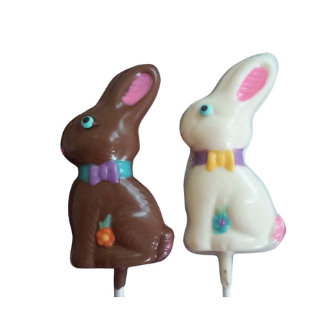 Sitting Easter Bunny White or Milk Chocolate Lollipop Sucker 1.30oz