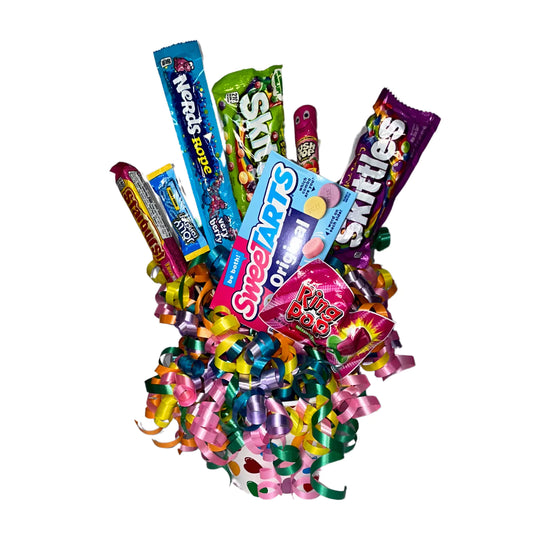 White Bucket Red Heart Sour Fruit Flavored Candy Bouquet 1500