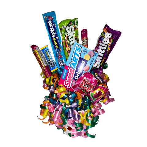 White Bucket Red Heart Sour Fruit Flavored Candy Bouquet