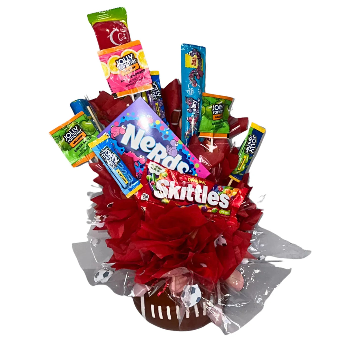 Fruit Flavored Candy Bouquet with Football Ceramic Sports Theme