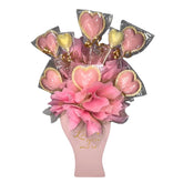 Love You More Pink White Hearts with White Chocolate Lollipops Candy Bouquet