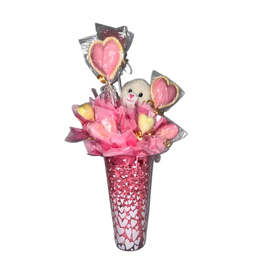 Pink Hearts & Teddy Bear White Chocolate Lollipop Sucker Candy Bouquet 1500