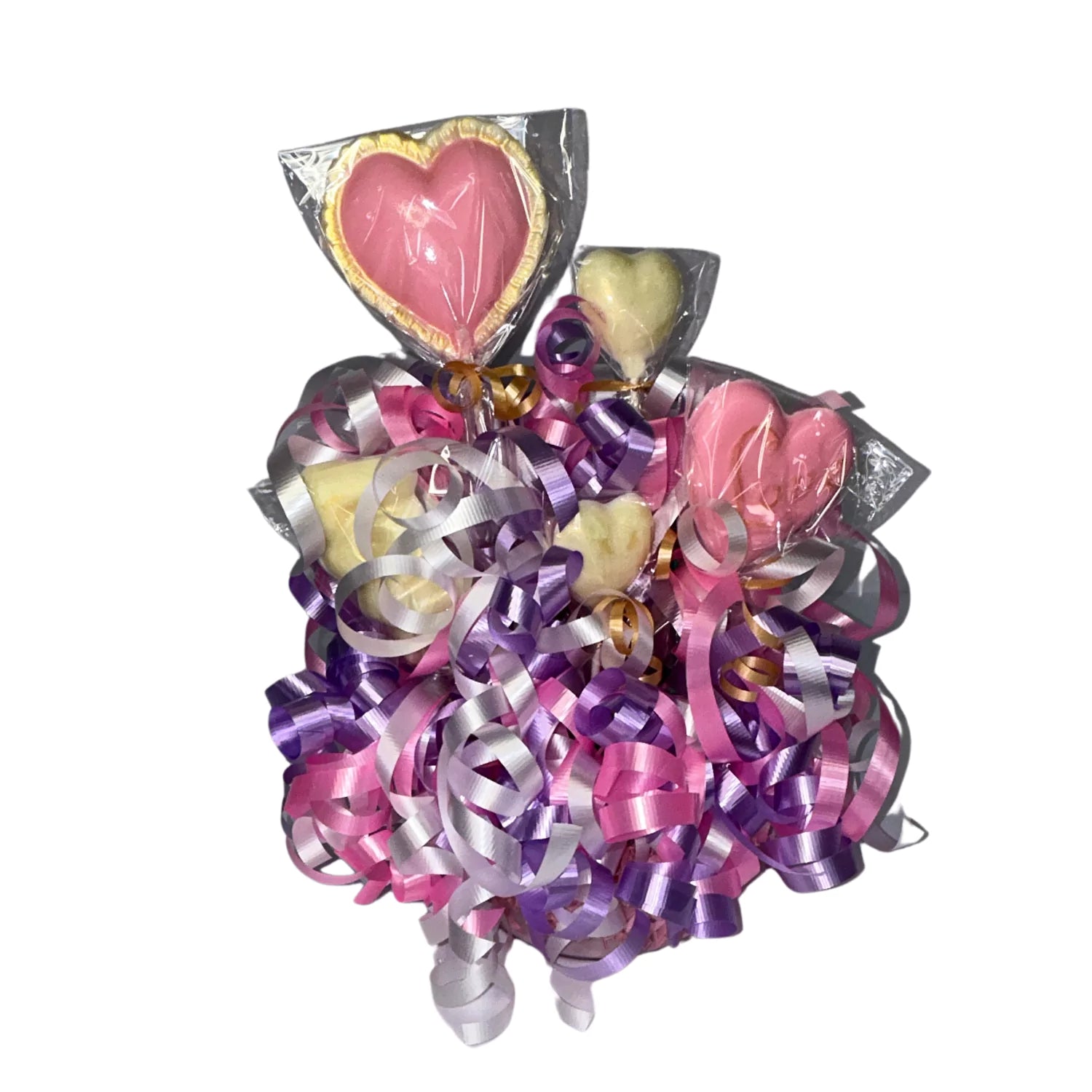Pink & Purple Love Hearts White Chocolate Lollipop Sucker Candy Bouquet