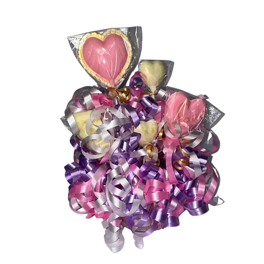 Pink & Purple Love Hearts White Chocolate Lollipop Sucker Candy Bouquet 1500