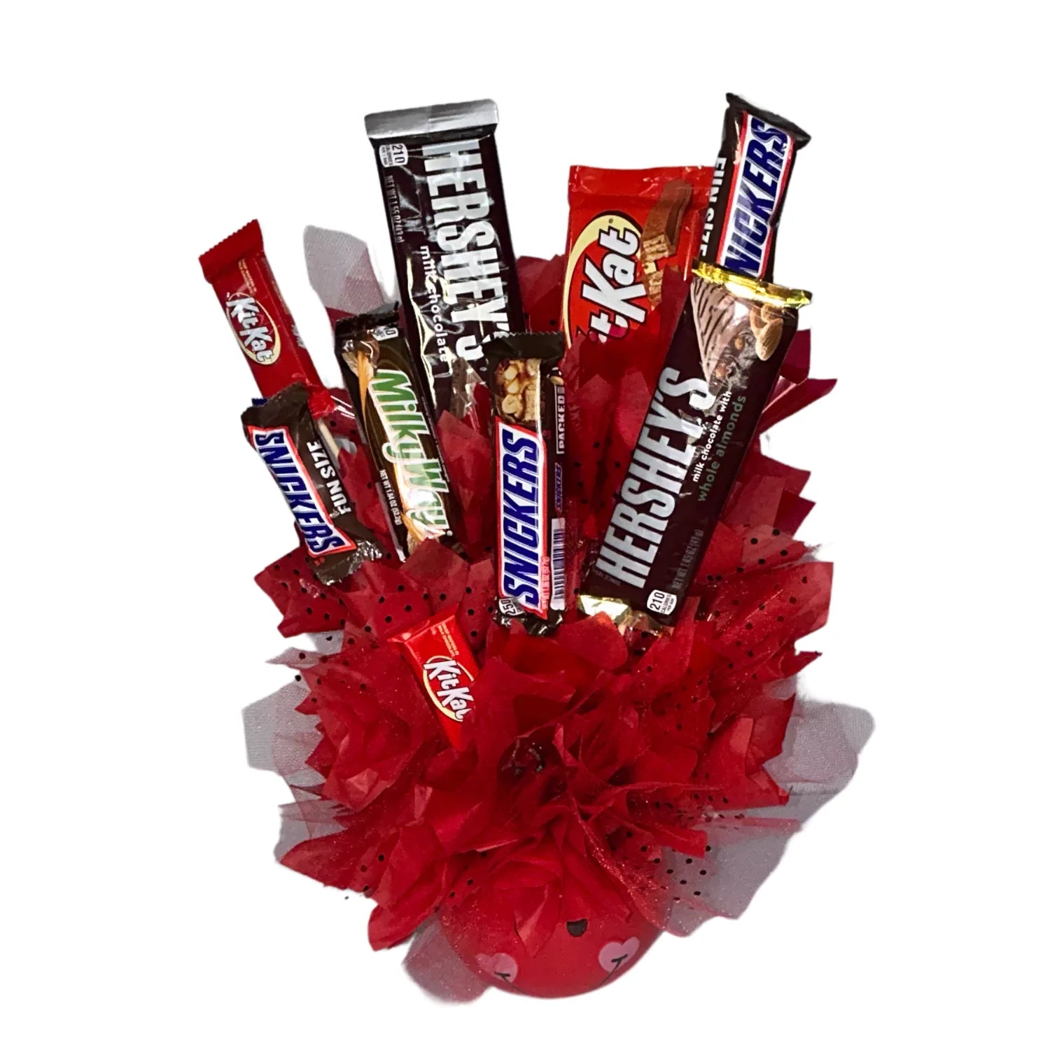 Red Happy Face Milk Chocolate Bar Candy Valentine's Bouquet