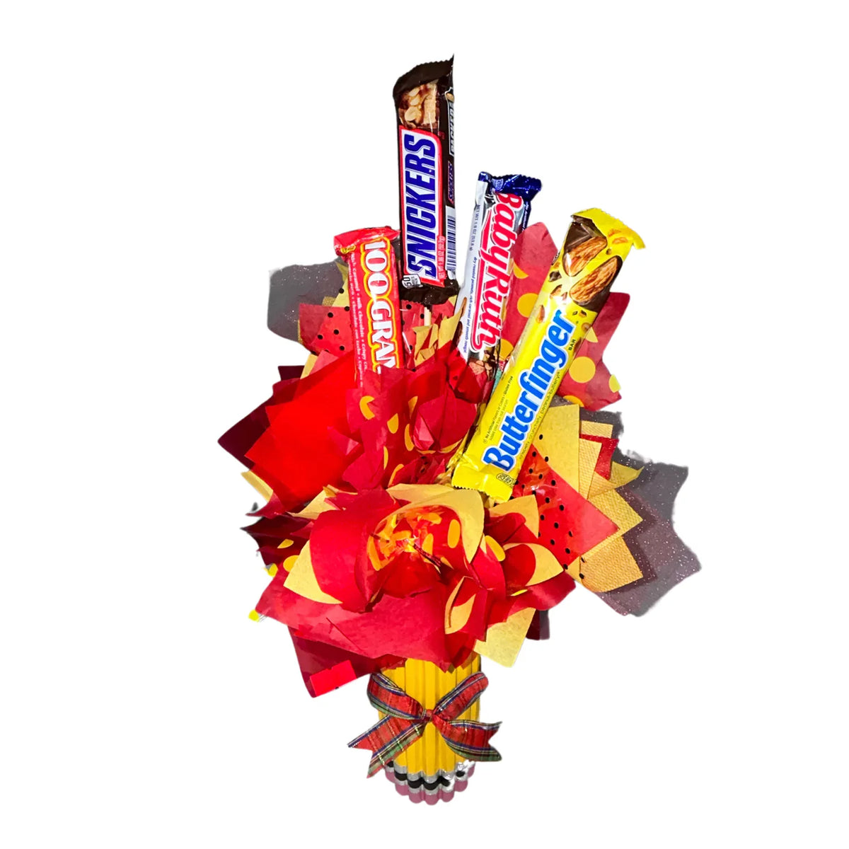 Milk Chocolate Bar Candy Bouquet in Yellow Red Pencil Vase
