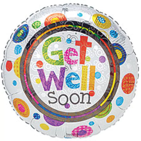 17 inch Get Well Soon White wit Colorful Dots Foil Balloon 44