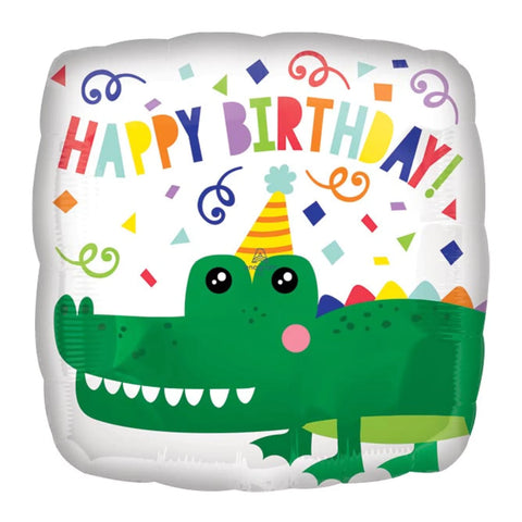 17 Inch Happy Birthday Green Alligator Square Foil Balloon 76