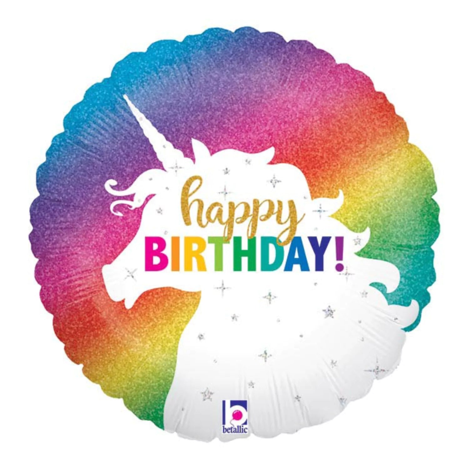 17 Inch Happy Birthday Rainbow Unicorn White Foil Balloon 75