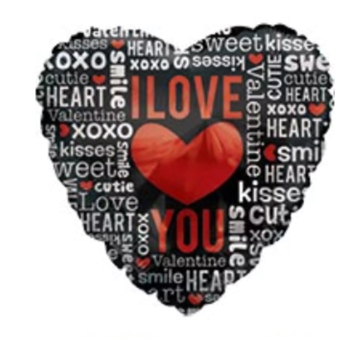 17 Inch I Love You Heart Black Red XOXO Foil Balloon