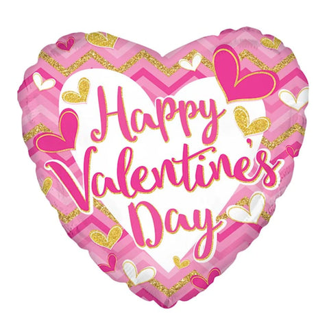 17 Inch Pink Happy Valentine's Day White Gold Heart Foil Balloon