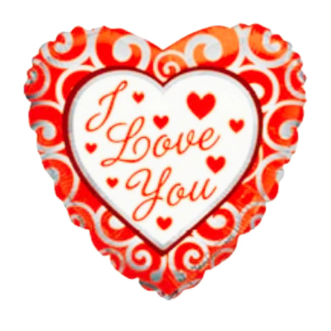 17 Inch White Heart On Red I Love You Curls Foil Balloon