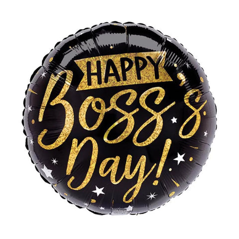 17 inch Happy Boss's Day Gold Letter Black Foil Balloon