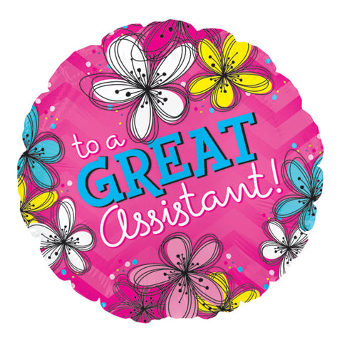 17 inch To A Great Assistant Pink Flowers Round Foil Balloon