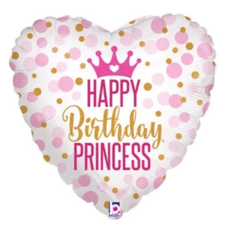 18 Inch Happy Birthday Princess White Pink Crown Gold Heart Foil Balloon 65