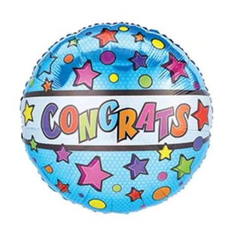 18 inch Congrats Teal Blue Multicolor Stars Foil Balloon 13