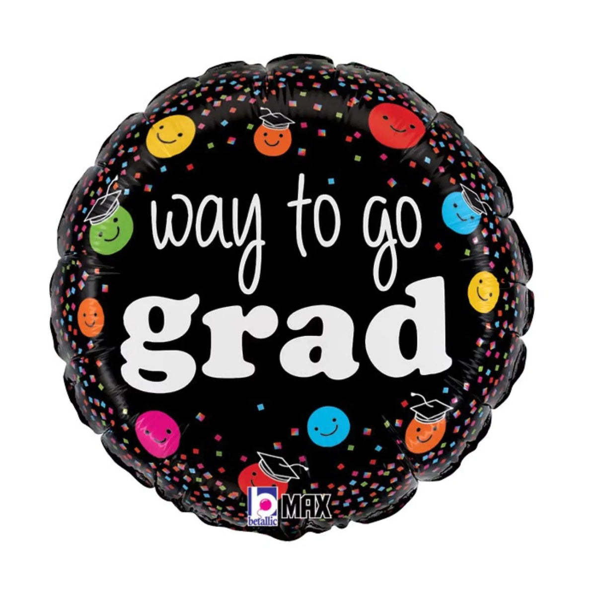 18 inch Way To Go Grad Black with Smiley Faces Graduation Foil Balloon