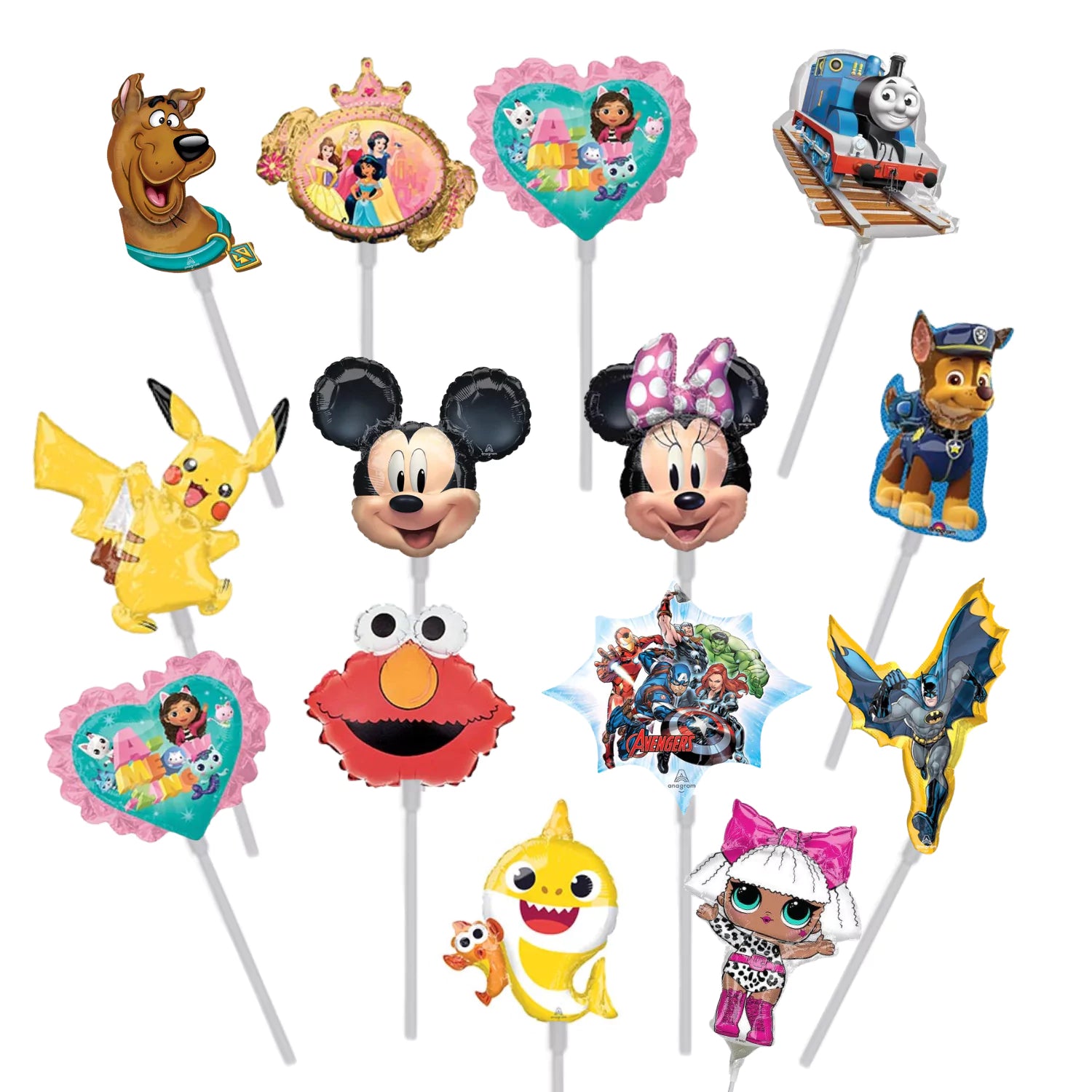 Assortment of 14 Inch Mini Shaped Characters Foil Balloons Air Filled Only