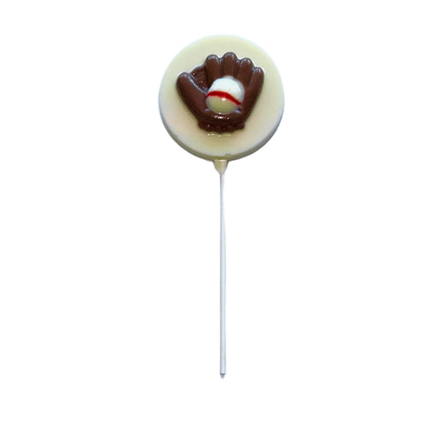 Ball & Glove White or Milk Chocolate Lollipop Sucker 1.25oz White Chocolate