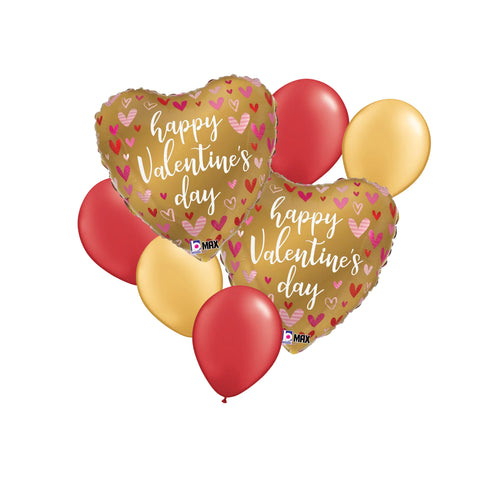 Happy Valentine's Day Balloon Bouquets Two 17" Foil + Five 11" Latex