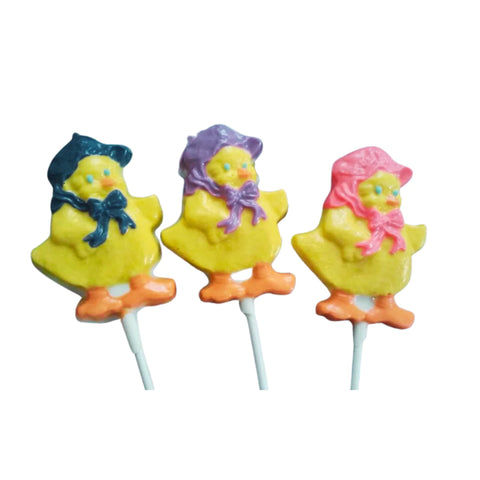 Easter Chicks with Bonnet White or Milk Chocolate Lollipop Sucker 2.0oz