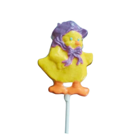 Easter Chicks with Bonnet White or Milk Chocolate Lollipop Sucker 2.0oz Purple Milk Chocolate