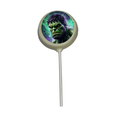 Edible Images of Super Hero Characters White Chocolate Lollipop Suckers 1.3oz Hulk White Chocolate