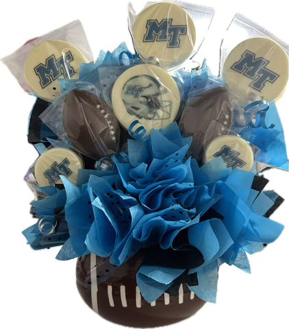 MTSU Chocolate Candy Bouquet with Football Ceramic Sports Theme