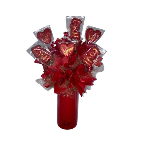 Large Red Gold Love Vase Heart Cylinder Milk Chocolate Candy Bouquet