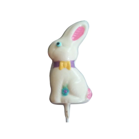 Sitting Easter Bunny White or Milk Chocolate Lollipop Sucker 1.30oz White Chocolate