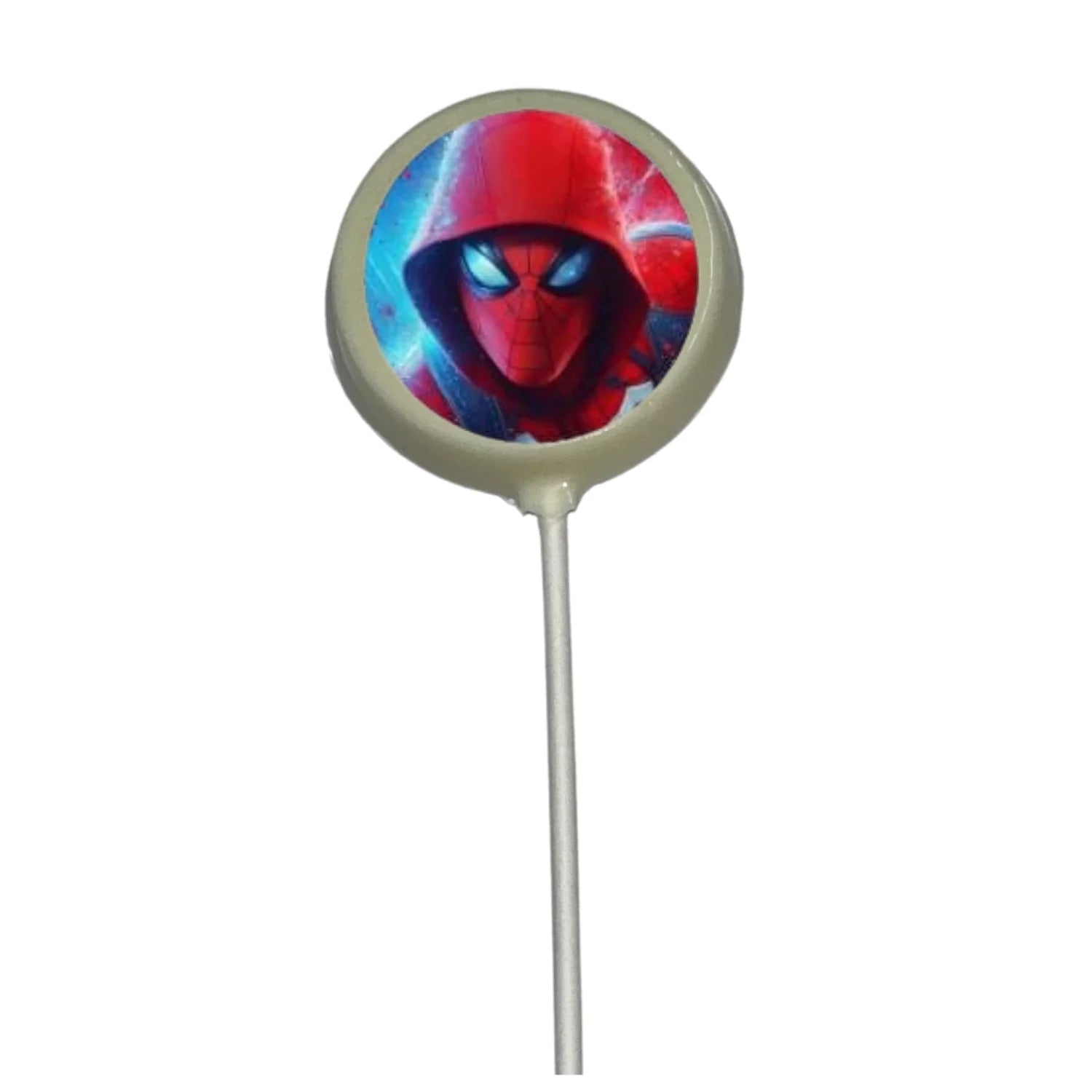 Edible Images of Super Hero Characters White Chocolate Lollipop Suckers 1.3oz Spiderman White Chocolate