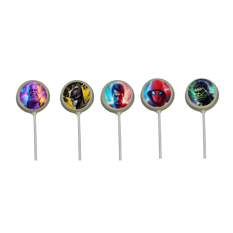 Edible Images of Super Hero Characters White Chocolate Lollipop Suckers 1.3oz