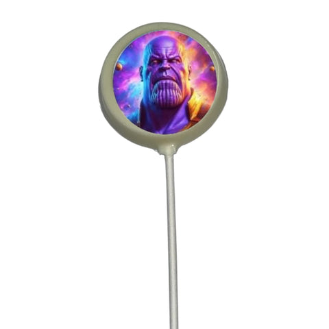 Edible Images of Super Hero Characters White Chocolate Lollipop Suckers 1.3oz Thanos White Chocolate