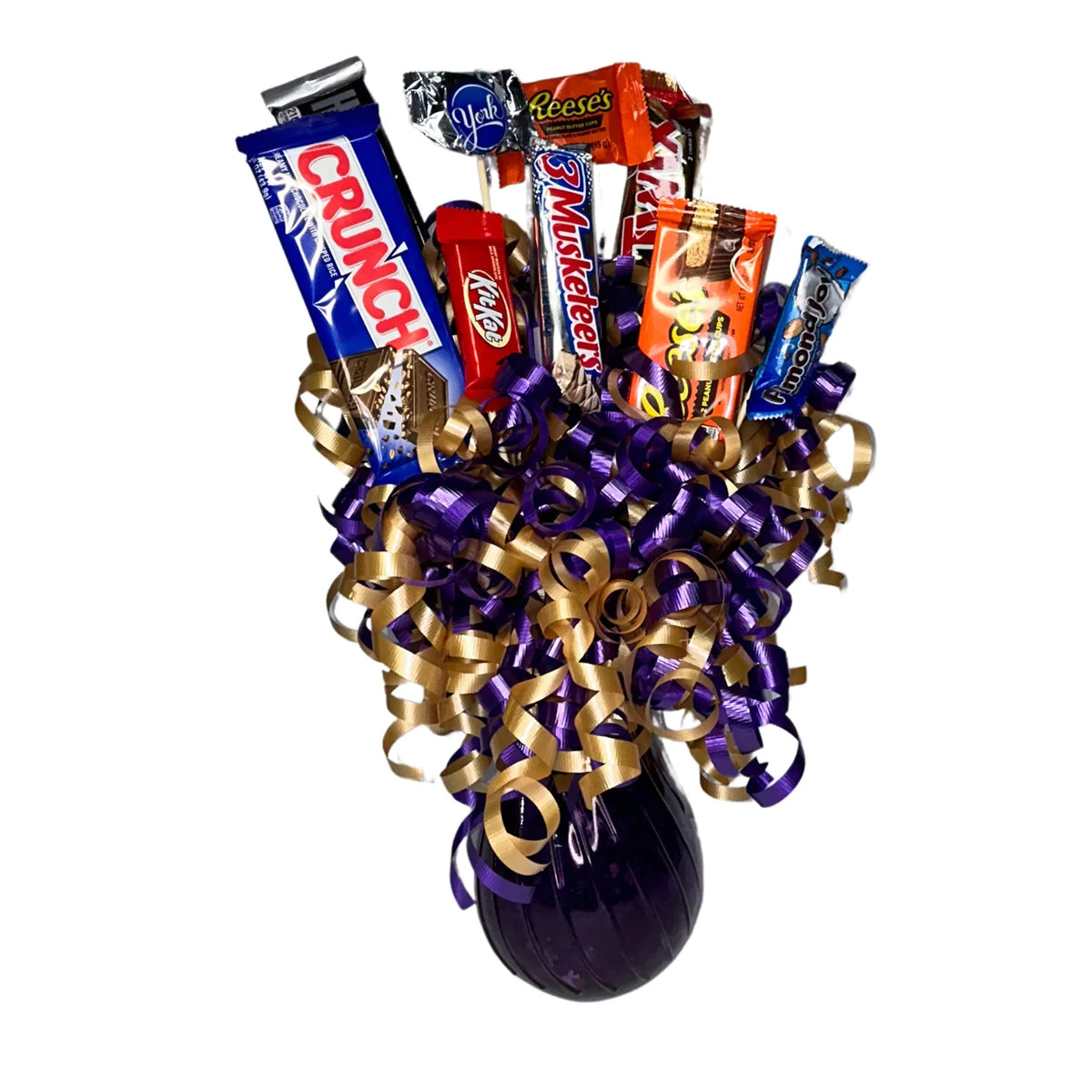 Dark Purple Vase Gold Chocolate Candy Bar Bouquet